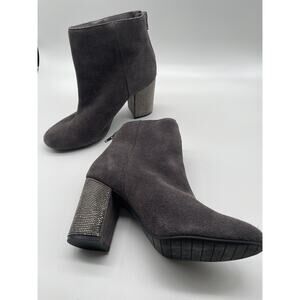 Kenneth Cole Women’s Sued Booties. Size 8.5. Grey with rhinestone heel details.